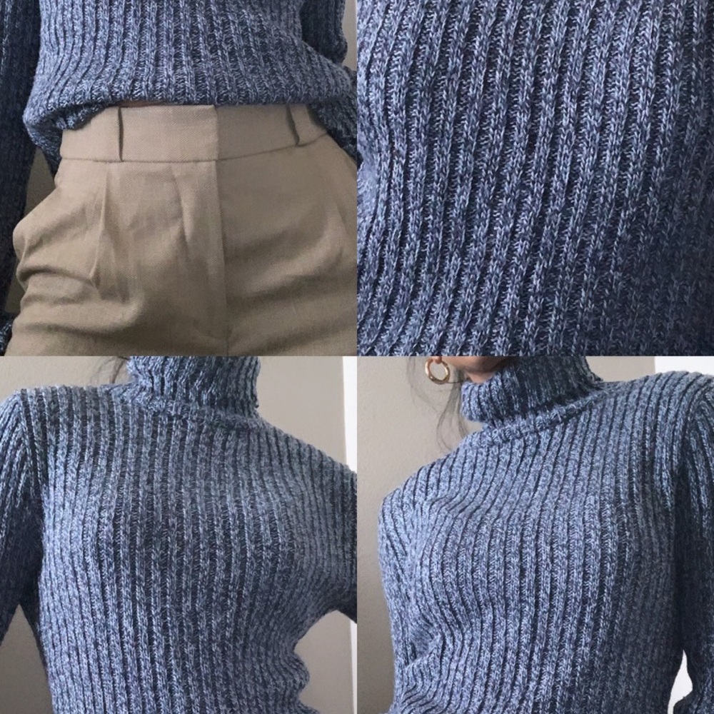 Vintage blue knitted turtleneck sweater
